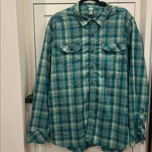 Men’s stio Long Sleeve Shirt Green Plaid sweater size XL